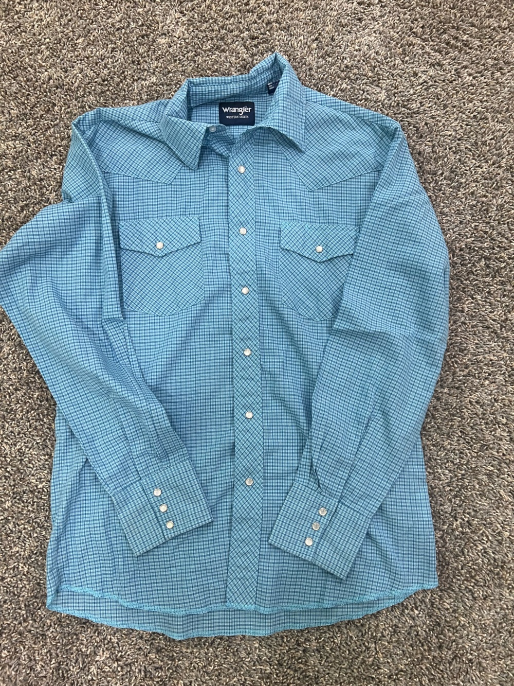 Wrangler Blue Checked Western Button-Down Shirt